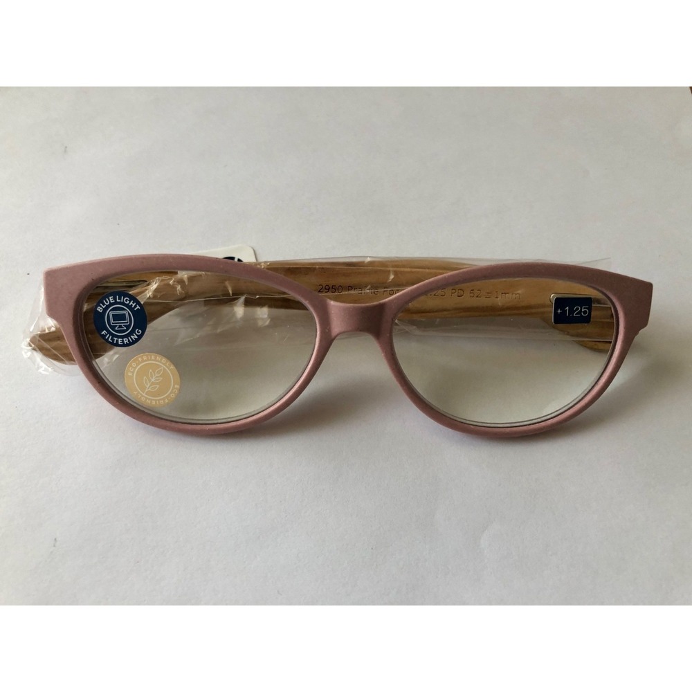 New Pink/Wood Blue Light Peepers reading glasses +1.25